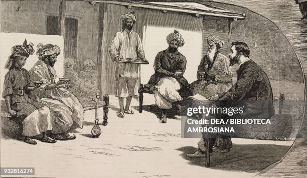 Tea time, the end of the Second Anglo-Afghan War, illustration from the magazine The Graphic, volume XX, no 502, July 12, 1879.