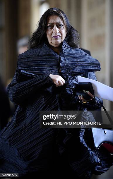 Iraqi architect Zaha Hadid walks out of the Sistine Chapel at the Vatican after Pope Benedict XVI met with some 260 artists on November 21, 2009. AFP...