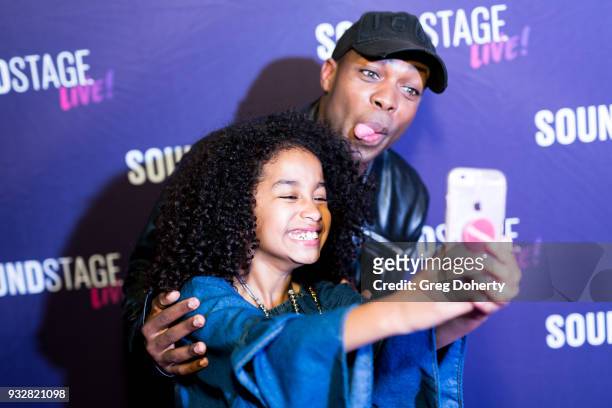 Todrick Hall takes a selfie with Jordyn Curet at the New Interactive Live Stage Show Of Disney's "The Little Mermaid" at the El Segundo Performing...
