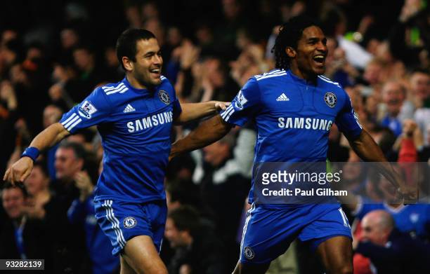 Joe Cole and Florent Malouda of Chelsea celebrates Malouda's goal during the Barclays Premiership match between Chelsea and Wolverhampton Wanderers...