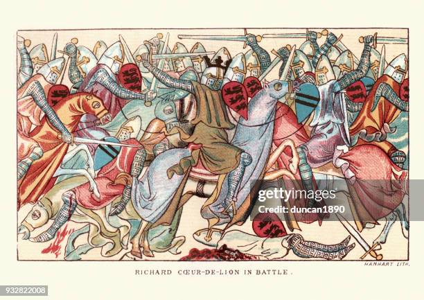stockillustraties, clipart, cartoons en iconen met koning richard leeuwenhart in strijd - the crusades