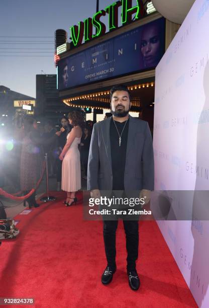 Actor Adrian Dev attends the Los Angeles premiere of Neon's 'Gemini' at the Vista Theatre on March 15, 2018 in Los Angeles, California.