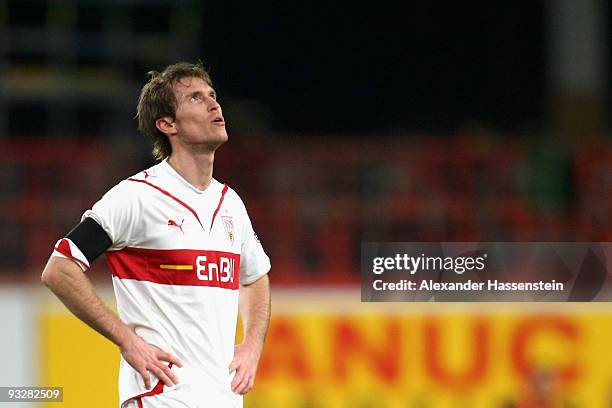 Aliaksandr Hleb of Stuttgart reacts during the Bundesliga match between VfB Stuttgart and Hertha BSC Berlin at the Mercedes-Benz Arena on November...