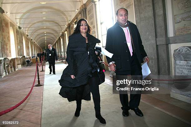 Architect Zaha Hadid attends a meeting with Pope Benedict XVI at the Sistine Chapel on November 21, 2009 in Vatican City, Vatican. Around 500 artists...