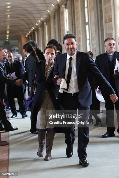 Actor Sergio Castellitto and his wife writer Margaret Mazzantini attend a meeting with Pope Benedict XVI at the Sistine Chapel on November 21, 2009...