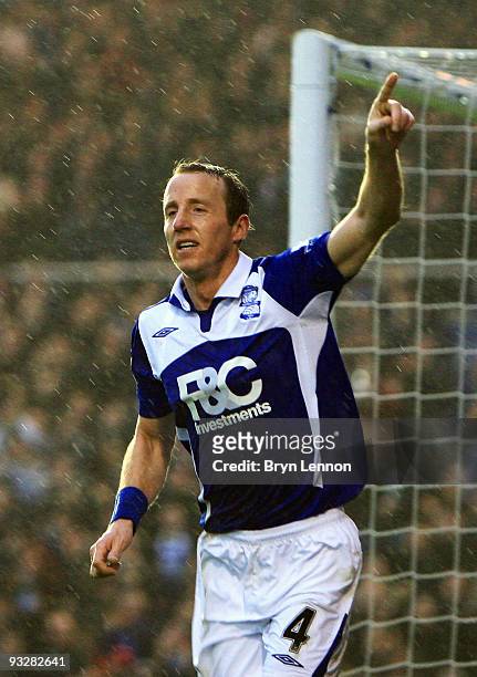 Lee Bowyer of Birmingham City celebrates scoring during the Barclays Premier League match between Birmingham City and Fulham at St Andrew's on...