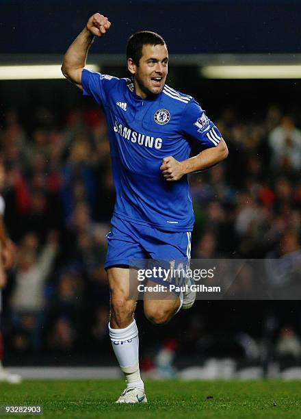 Joe Cole of Chelsea celebrates scoring their fourth goal during the Barclays Premiership match between Chelsea and Wolverhampton Wanderers at...