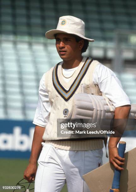 August 1990 Kennington Oval , India Cricket Nets - Sachin Tendulkar walking back from batting