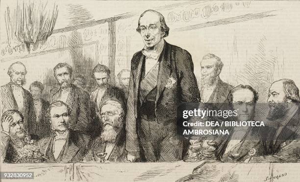 Benjamin Disraeli, 1st Earl of Beaconsfield, at the Carlton Club banquet, United Kingdom, illustration from the magazine The Graphic, volume XVIII,...