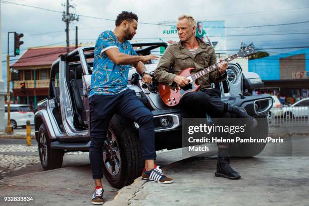 Singer and musician Sting with singer and Dj Shaggy during the filming of a music video Don't Make me Wait are photographed for Paris Match on...