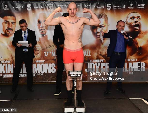 Stephen Simmonds attends the Hayemaker Ringstar Weigh In at The Park Plaza Victoria on March 16, 2018 in London, England. The Double Header Fight...