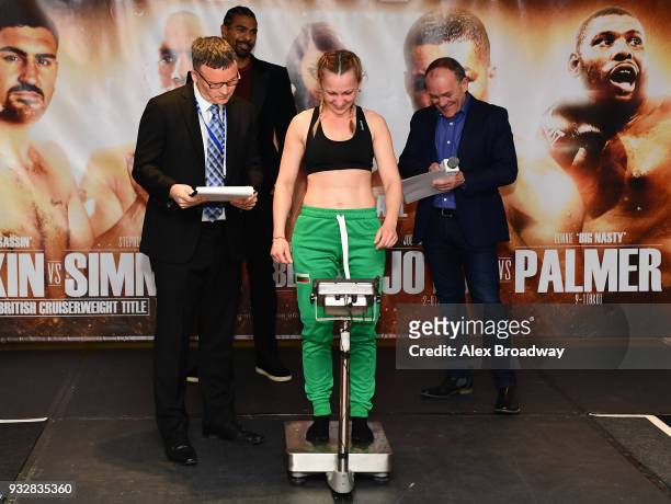 Ivanka Ivanova attends the Hayemaker Ringstar Weigh In at The Park Plaza Victoria on March 16, 2018 in London, England. The Double Header Fight Night...