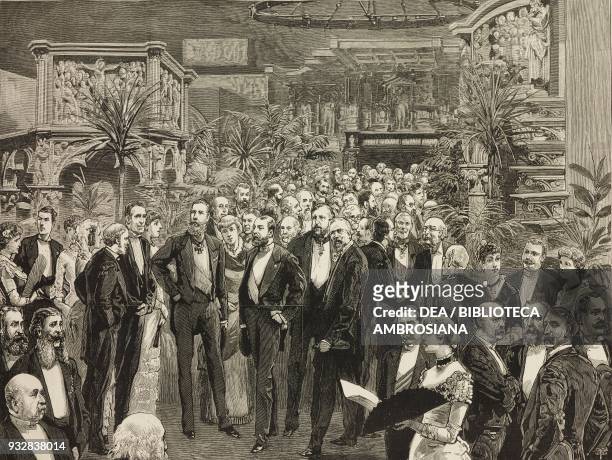 Reception at South Kensington Museum in the presence of prince Henry of Prussia and Prince Albert Edward of Wales, International Medical Congress,...