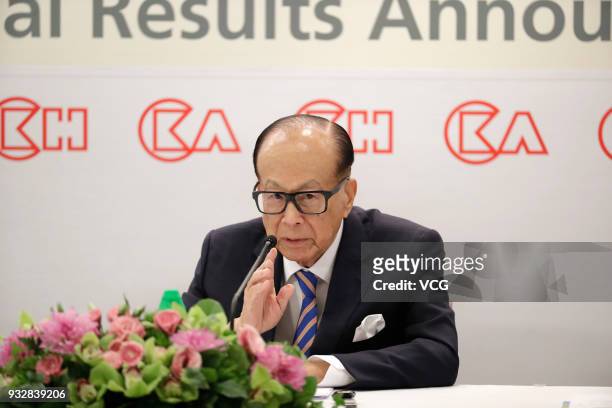 Li Ka-shing, chairman of CK Hutchison Holdings Ltd. And CK Asset Holdings Ltd., attends a news conference to announce the 2017 Annual Results on...