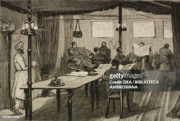 Officers' mess tent, 25th King's Own Scottish Borderers, Second Anglo-Afghan war, illustration from the magazine The Graphic, volume XIX, no 486,...