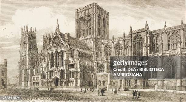 West front of York Minster, England, United Kingdom, illustration from the magazine The Graphic, volume XXIV, no 613, August 27, 1881.