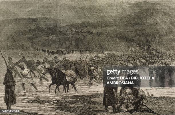 Crossing the Kuram river between Hazir and Kuram, Second Anglo-Afghan war, illustration from the magazine The Graphic, volume XIX, no 488, April 5,...