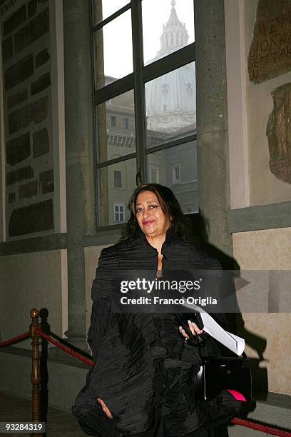 Architect Zaha Hadid attends a meeting with Pope Benedict XVI at the Sistine Chapel on November 21, 2009 in Vatican City, Vatican.