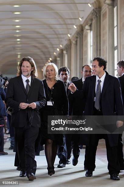 Director Matteo Garrone and Enrica Antonioni attend a meeting with Pope Benedict XVI at the Sistine Chapel on November 21, 2009 in Vatican City,...