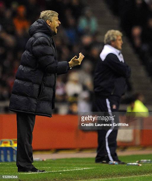 Arsene Wenger of Arsenal shows his dissapointment after losing 1-0 during the Barclays Premier League match between Suderland and Arsenal at The...