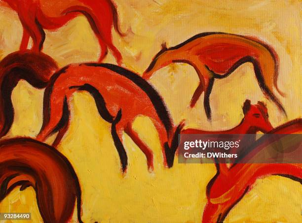 whippets on a yellow background - dog oil painting stock illustrations