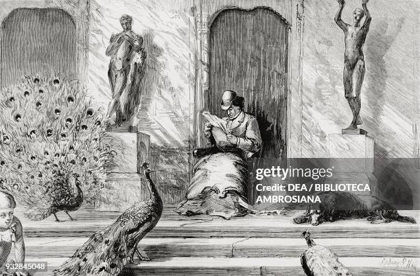 Benjamin Disraeli under the veranda, Hughenden Manor, country house of Benjamin Disraeli, United Kingdom, illustration from the magazine The Graphic,...