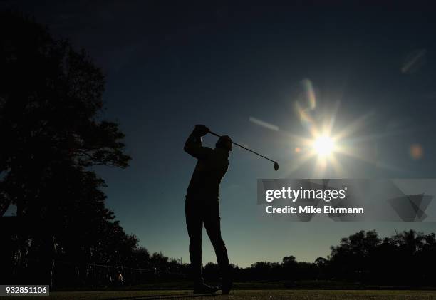 Rickie Fowler plays his shot from the 11th tee during the second round at the Arnold Palmer Invitational Presented By MasterCard at Bay Hill Club and...