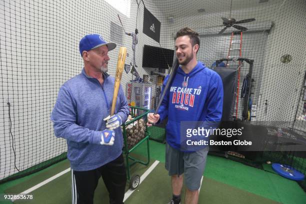 Chicago Cubs player Kris Bryant talks to his dad, Mike Bryant , in Mike's batting cages in Las Vegas, Nevada on Jan. 11, 2017. Kris, the reigning...