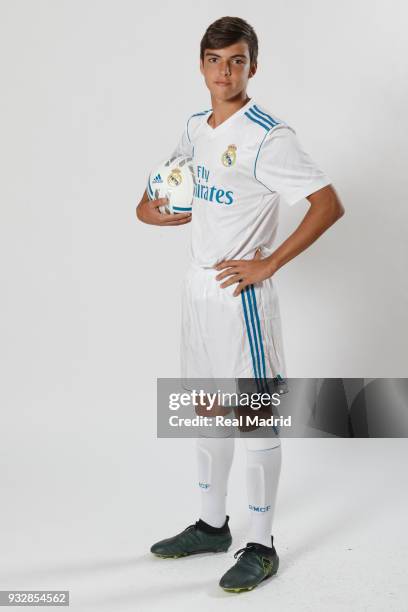 Raul Asencio of Real Madrid Cadete B poses during an official portrait session at Valdebebas training ground on September 28, 2017 in Madrid, Spain.