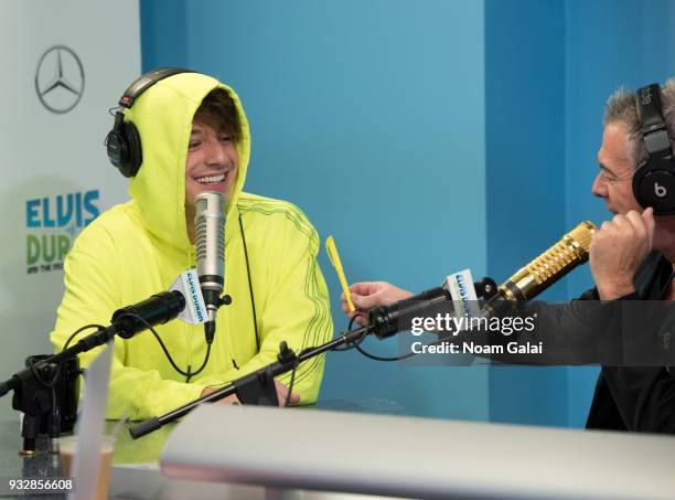 Singer Charlie Puth speaks with host Elvis Duran at "The Elvis Duran Z100 Morning Show" at Z100 Studio on March 16, 2018 in New York City.