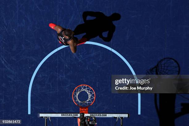 An overhead view of Kris Dunn of the Chicago Bulls standing on the court during the game against the Memphis Grizzlies on March 15, 2018 at...