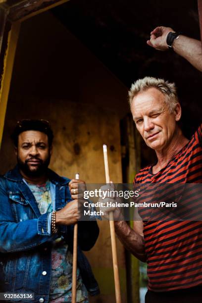 Singer and musician Sting with singer and Dj Shaggy during the filming of a music video Don't Make me Wait are photographed for Paris Match on...