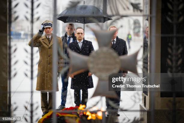 German Foreign Minister and Vice Chancellor Heiko Maas, lays a wreath the Tomb of Unknown Soldiers during the his official visit in Warsaw on October...