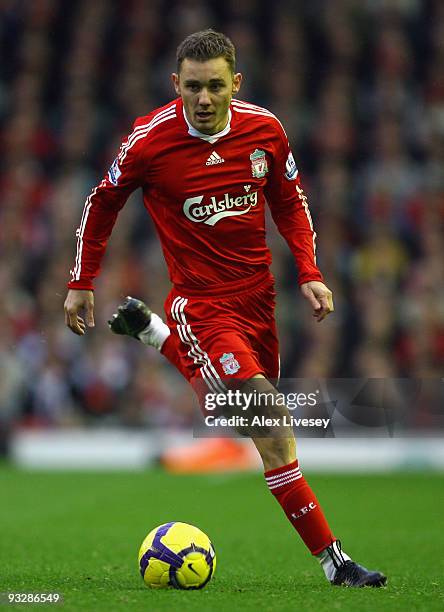 Fabio Aurelio of Liverpool in action during the Barclays Premier League match between Liverpool and Manchester City at Anfield on November 21, 2009...