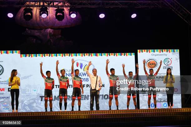 Eleven-Cliqq Roadbike Philippines riders pose during team presentation ahead of the Le Tour de Langkawi 2018 on March 16, 2018 in Langkawi, Malaysia.