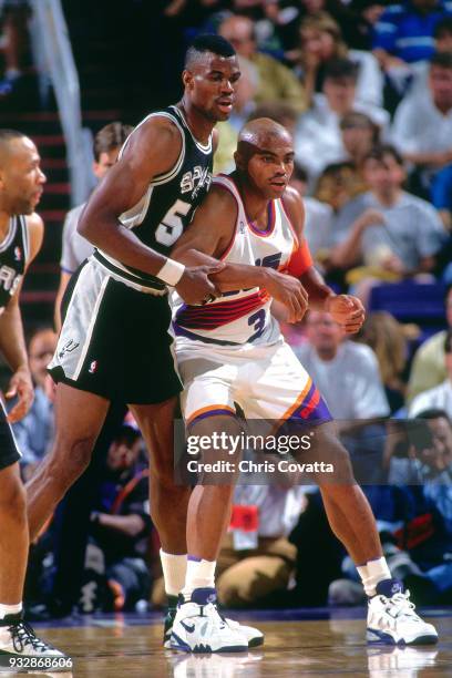 Charles Barkley of the Phoenic Suns posts up on April 6, 1994 at America West Arena in Phoenix, Arizona. NOTE TO USER: User expressly acknowledges...