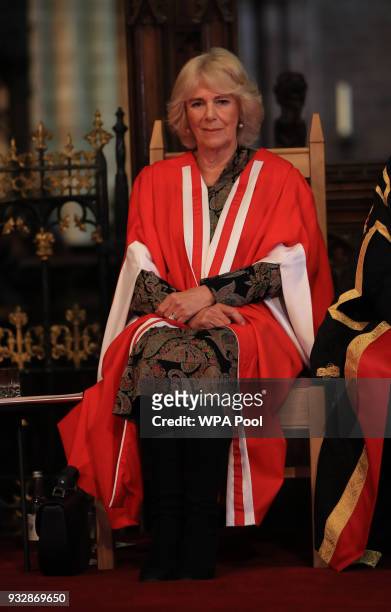 Camilla, Duchess of Cornwall attends the University of Chester's graduation ceremony in Chester Cathedral where she will receive an honorary...