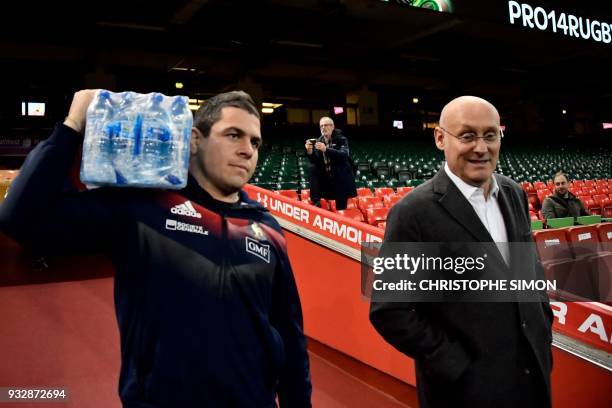 Former captain for France rugby team, Guilhem Guirado , who was wounded during the match against England, arrives at the captain run next to Bernard...