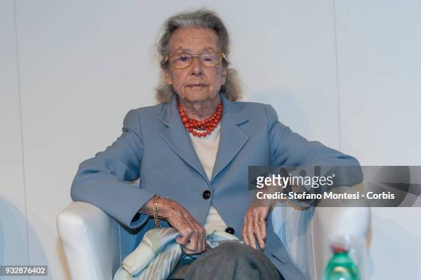 Giulia Maria Crespi honorary chairwoman of the Fondo Ambiente Italiano during a conference at Tempo di Libri, International Fair of Publishing on...