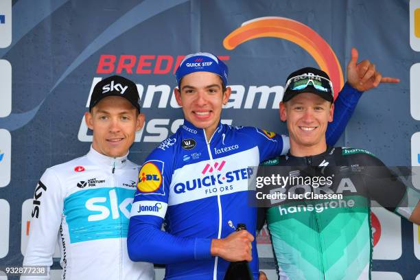 Podium / Alvaro Jose Hodeg of Colombia and Team Quick-Step Floors / Celebration / Kristoffer Halvorsen of Norway and Team Sky / Pascal Ackermann of...