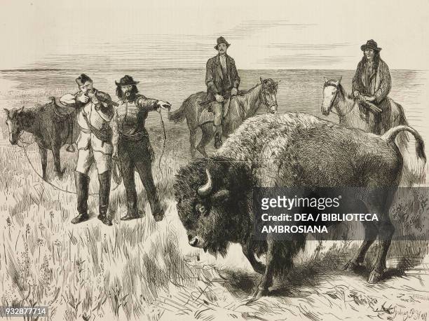 Buffalo hunt in the Red River Valley, the Coup de grace, In the Great North-West with the Marquis of Lorne, X, Canada, illustration from the magazine...