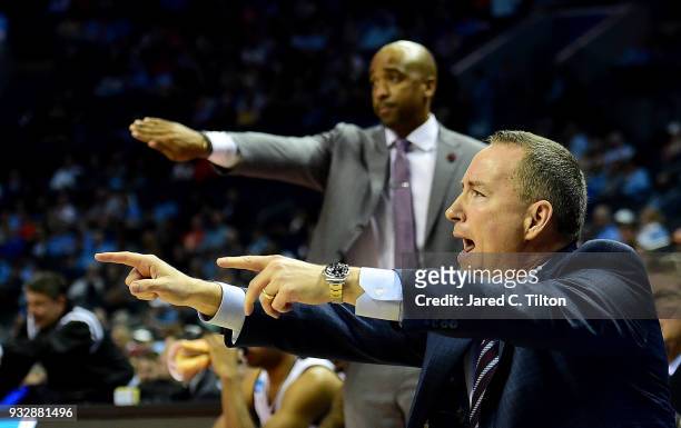Head coach Billy Kennedy of the Texas A&M Aggies motions to his team against the Providence Friars during the first round of the 2018 NCAA Men's...
