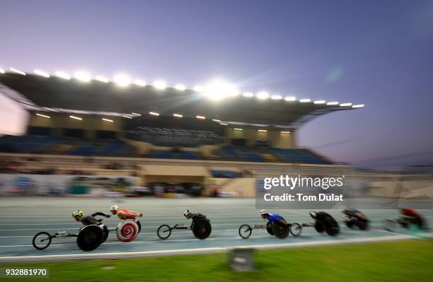 Athletes compete in men's 5000 meters wheelchair final during 10th Fazza International IPC Athletics Grand Prix Competition - World Para Athletics...