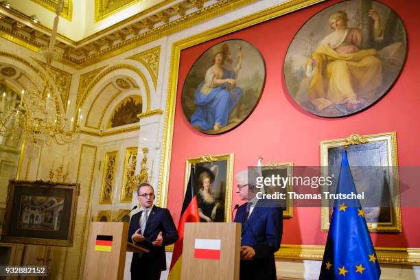 German Foreign Minister and Vice Chancellor Heiko Maas and Foreign Minister of Poland Jacek Czaputowicz, speaks to the media after their meeting on...