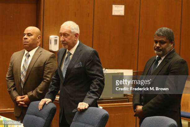 Attorney Mark Geragos stands with his client Matthew Fletcher and Thaddeus Culpepper during their arraignment hearing at Criminal Courts Building on...