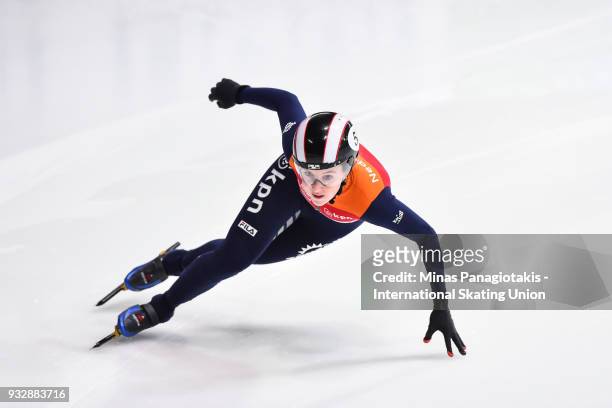 Lara van Ruijven of the Netherlands competes in the women's 500 meter heats during the World Short Track Speed Skating Championships at Maurice...