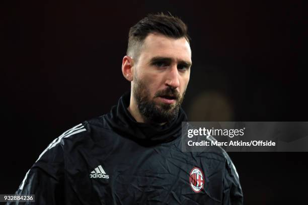 Antonio Donnarumma of AC Milan during the UEFA Europa League Round of 16 2nd leg match between Arsenal and AC MIian at Emirates Stadium on March 15,...