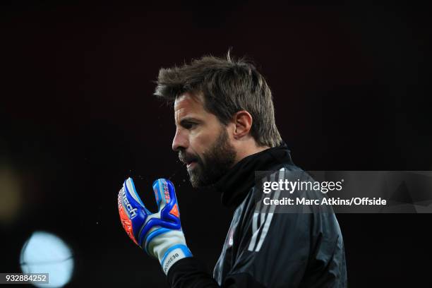 Milan goalkeeper Marco Storari during the UEFA Europa League Round of 16 2nd leg match between Arsenal and AC MIian at Emirates Stadium on March 15,...