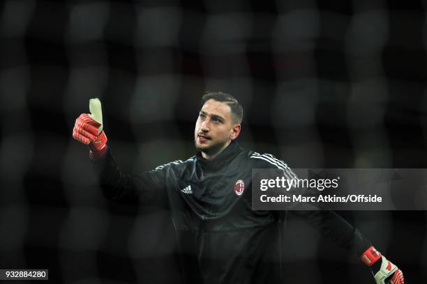 Gianluigi Donnarumma of AC Milan during the UEFA Europa League Round of 16 2nd leg match between Arsenal and AC MIian at Emirates Stadium on March...