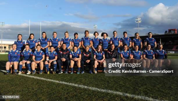 France Women pose for a team photo during the Women's Six Nations Championships Round 5 match between Wales Women and France Women at Parc Eirias on...